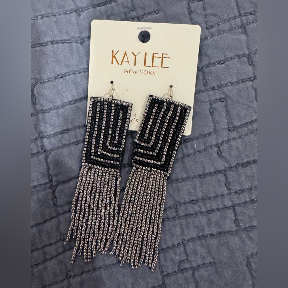 KayLee- Black and Silver Beaded Earrings
